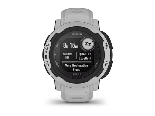 Garmin Instinct 2 Solar - 45 mm - disgrå - sportsur med bånd - silikon - håndleddstørrelse: 135-230 mm - monokrom - 32 MB - Bluetooth, ANT+ - 53 g