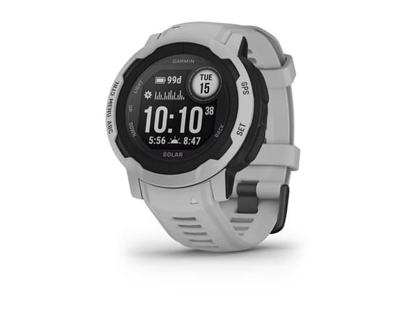 Garmin Instinct 2 Solar - 45 mm - disgrå - sportsur med bånd - silikon - håndleddstørrelse: 135-230 mm - monokrom - 32 MB - Bluetooth, ANT+ - 53 g