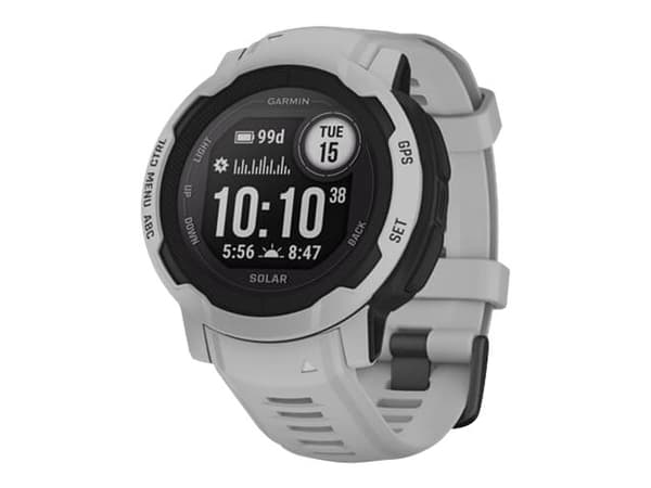 Garmin Instinct 2 Solar - 45 mm - disgrå - sportsur med bånd - silikon - håndleddstørrelse: 135-230 mm - monokrom - 32 MB - Bluetooth, ANT+ - 53 g