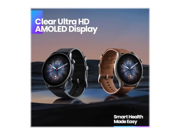 Amazfit GTR 3 Pro - Smartklokke med stropp - lær - brun - håndleddstørrelse: 155-218 mm - display 1.45" - Wi-Fi, Bluetooth - 32 g