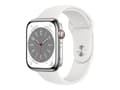 Miniatyrbild 1 av 5: Apple Watch Series 8 (GPS + Cellular) - 45 mm - rostfritt stål i silver - smart klocka med sportband - fluoroelastomer - vit - bandstorlek: standard