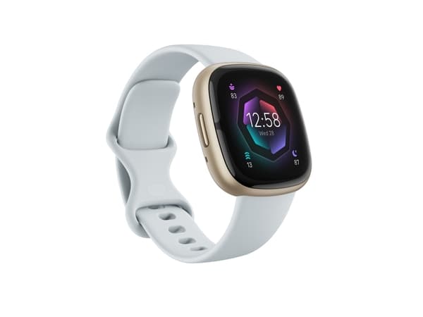 Fitbit Sense 2 - Mjukt guldaluminium - smart klocka med band - blue mist - bandstorlek: S - NFC, Bluetooth
