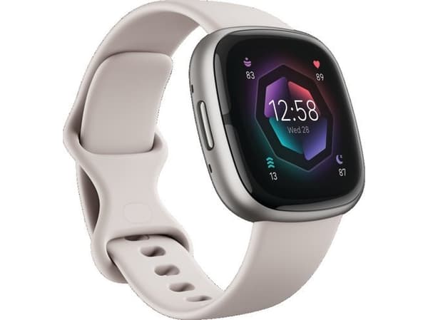 Fitbit Sense 2 - Platinaaluminium - smartklokke med bånd - månehvit - båndbredde: S - NFC, Bluetooth