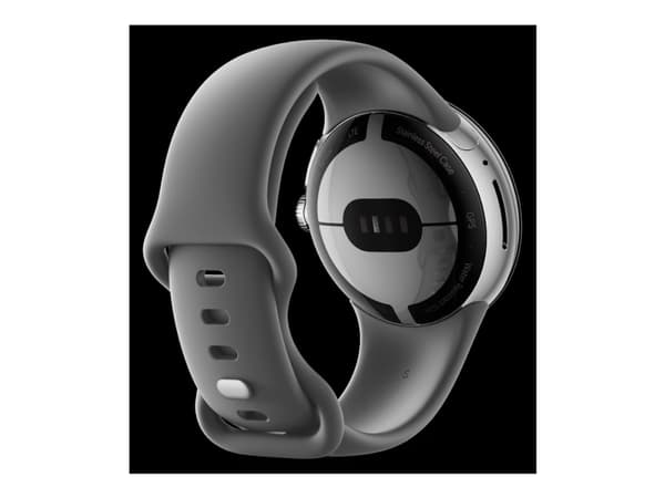 Google Pixel Watch - 41 mm - polert sølv - smartklokke med aktivt bånd - fluorelastomer - trekull - båndbredde: L - 32 GB - Wi-Fi, LTE, NFC, Bluetoot