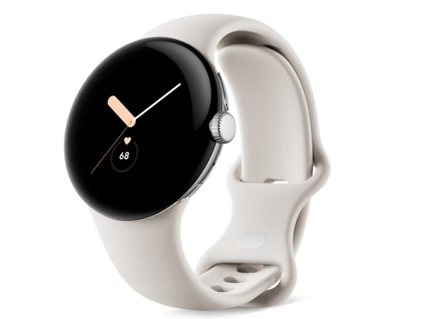Google Pixel - Polerat silver - smart klocka med aktivt band - fluoroelastomer - krita - bandstorlek: L - 32 GB - Bluetooth, Wi-Fi, NFC - 36 g