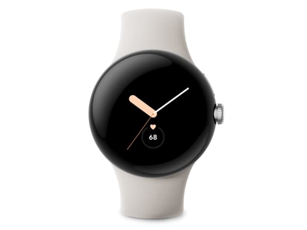 Google Pixel - Polerat silver - smart klocka med aktivt band - fluoroelastomer - krita - bandstorlek: L - 32 GB - Bluetooth, Wi-Fi, NFC - 36 g