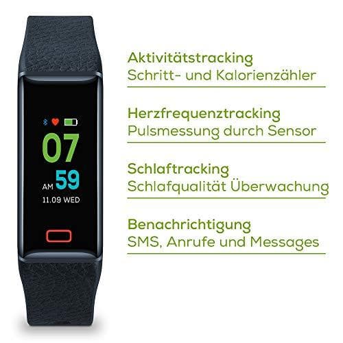 Beurer AS 98 aktivitetsspårare, fitnessarmband med pulsmätning och sömnövervakning, för optimal rörelsekontroll med touch färgdisplay och app 676.68