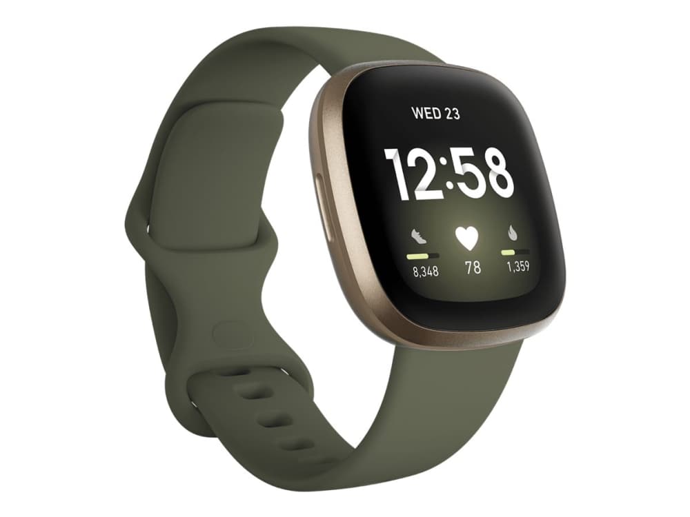 Fitbit Versa 3 - Mjukt guldaluminium - smart klocka med band - silikon - oliv - bandstorlek: S/L - Wi-Fi, NFC, Bluetooth