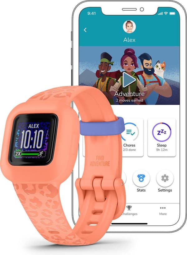 Garmin Vívofit Junior 3 Activity Tracker - Fitness Tracker til børn - Vandtæt - Peach Leopard