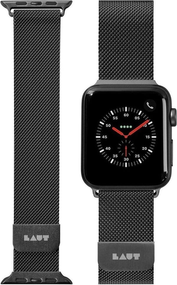 LAUT Steel Loop ruostumattomasta teräksestä valmistettu ranneke sopii Apple Watch Series 7:lle (45 mm) - musta