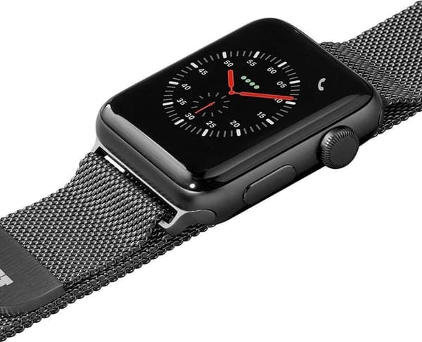 LAUT Steel Loop ruostumattomasta teräksestä valmistettu ranneke sopii Apple Watch Series 7:lle (45 mm) - musta