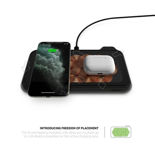 Zens Dual Bordsladdare  QI Liberty 16 coils 2x15W Glass Top Edition (Apple & Samsung QC)