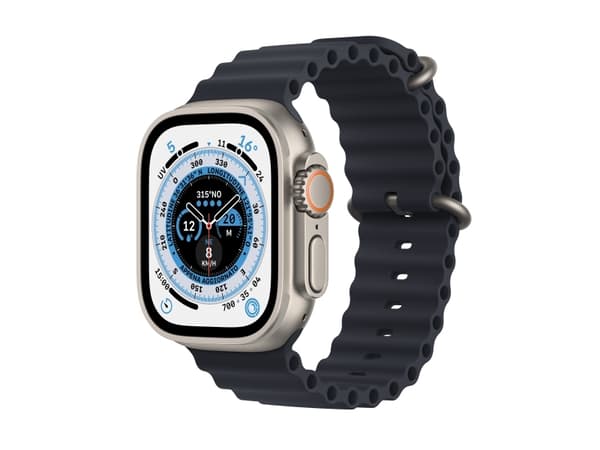 Apple Watch Ultra - 49 mm - titan - smartklokke med Havbånd - fluorelastomer - midnatt - håndleddstørrelse: 130-200 mm - 32 GB - Wi-Fi, LTE, UWB, Blu