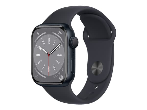 Apple Watch Series 8 (GPS) - 41 mm - midnattsaluminium - smartklokke med sportsbånd - fluorelastomer - midnatt - båndbredde: Regular - 32 GB - Wi-Fi,
