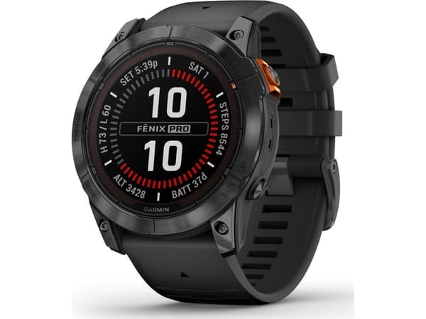 Garmin Fenix 7X Pro - Solar Edition - 51 mm - skiffergrå - Ja sportklocka med band - silikon - svart - handledsstorlek: 127-210 mm - display 1.4" - 3