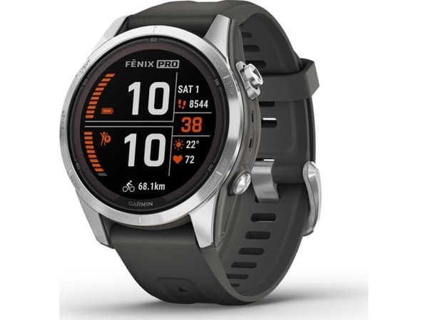 Garmin fenix 7S Pro - Solar Edition - 42 mm - fiberforsterket polymer - Ja smartklokke med bånd - silikon - grafitt - håndleddstørrelse: 108-182 mm -