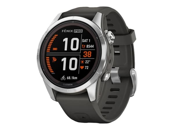 Garmin fenix 7S Pro - Solar Edition - 42 mm - fiberforsterket polymer - Ja smartklokke med bånd - silikon - grafitt - håndleddstørrelse: 108-182 mm -