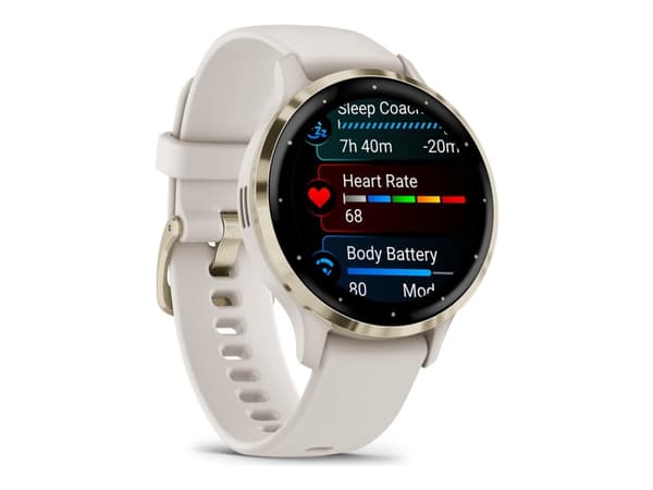 Garmin Venu 3S - 41 mm - elfenben - smartklokke med bånd - silikon - håndleddstørrelse: 110-175 mm - display 1.2" - 8 GB - Bluetooth, ANT+, Wi-Fi - 4