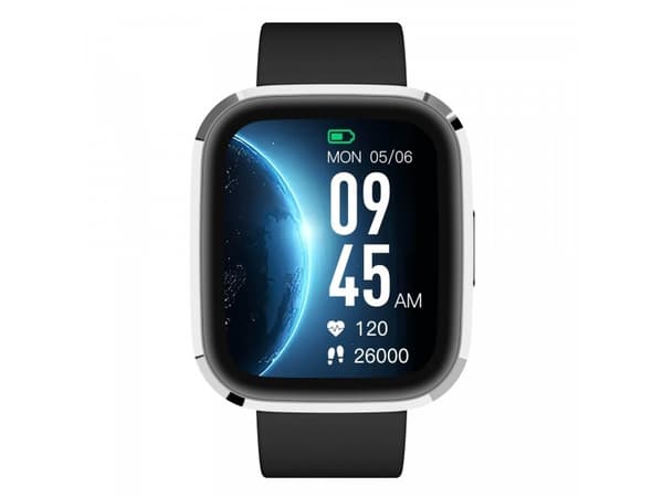 Garett GRC Style Smartwatch, silverfärgad boett med svart silikonarmband