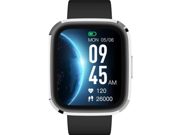 Garett GRC Style Smartwatch, silverfärgad boett med svart silikonarmband