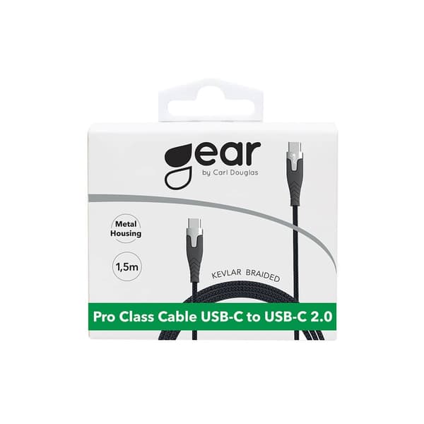 Gear Laddkabel PRO USB-C till USB-C 2.0 1.5m Svart Kevlarkabel med Metallkopplingar