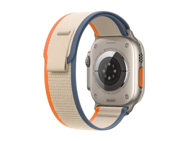 Apple Watch Ultra 2 - 49 mm - titan - smartklokke med Trail Loop - nylonvev - oransje/beige - båndbredde: M/L - 64 GB - LTE, Wi-Fi, Bluetooth, UWB -