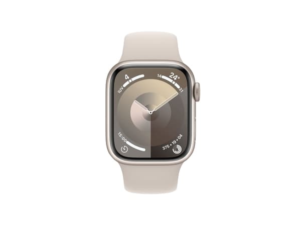 Apple Watch Series 9 (GPS) - 41 mm - stjärnljusaluminium - smart klocka med sportband - fluoroelastomer - starlight - bandstorlek: S/M - 64 GB - Wi-F