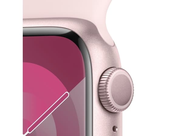 Apple Watch Series 9 (GPS) - 41 mm - rosa aluminium - smart klocka med sportband - fluoroelastomer - ljusrosa - bandstorlek: M/L - 64 GB - Wi-Fi, Blu