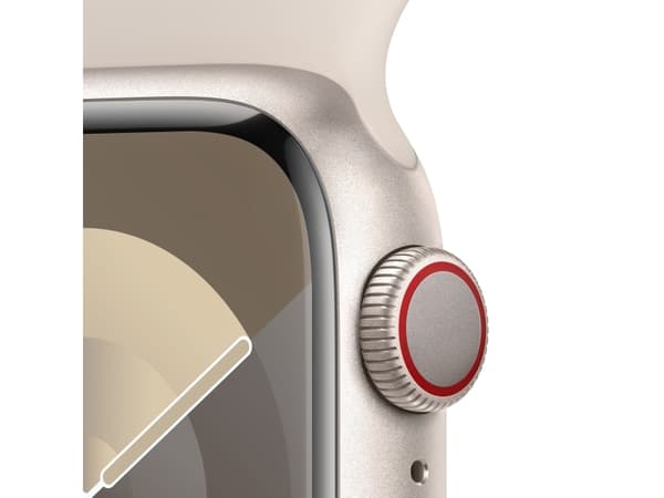 Apple Watch Series 9 (GPS + Cellular) - 41 mm - stjärnljusaluminium - smart klocka med sportband - fluoroelastomer - starlight - bandstorlek: S/M - 6