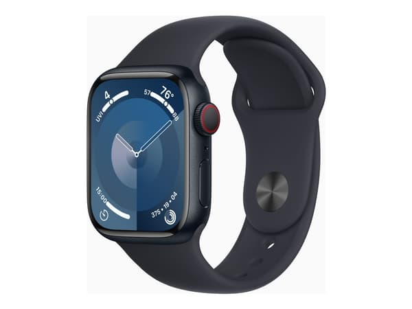 Apple Watch Series 9 (GPS + Cellular) - 41 mm - midnattsaluminium - smart klocka med sportarmband - fluoroelastomer - midnatt - bandstorlek: S/M - 64