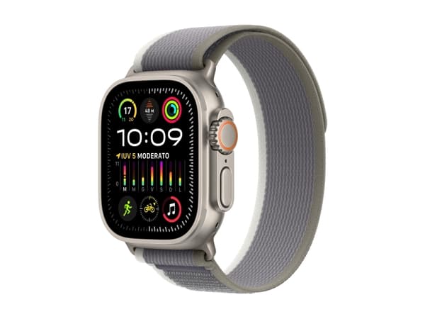 Apple Watch Ultra 2 - 49 mm - titan - smartklokke med Trail Loop - nylonvev - grønn/grå - båndbredde: M/L - 64 GB - LTE, Wi-Fi, Bluetooth, UWB - 4G -