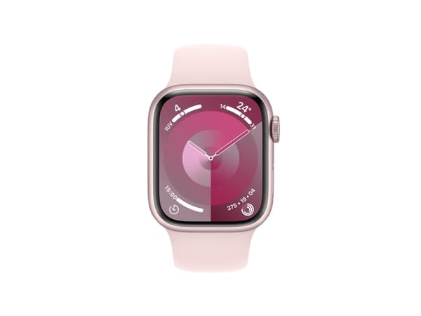 Apple Watch Series 9 (GPS + Cellular) - 41 mm - rosa aluminium - smartklokke med sportsbånd - fluorelastomer - lys rosa - båndbredde: S/M - 64 GB - W