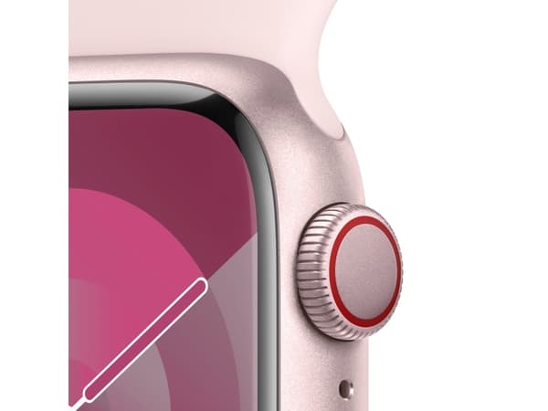 Apple Watch Series 9 (GPS + Cellular) - 41 mm - rosa aluminium - smartklokke med sportsbånd - fluorelastomer - lys rosa - båndbredde: S/M - 64 GB - W