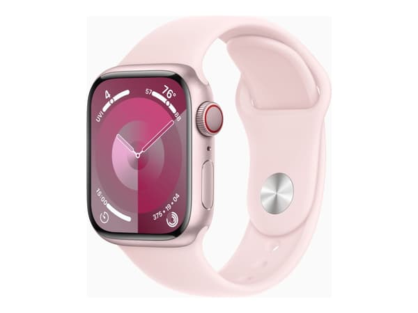 Apple Watch Series 9 (GPS + Cellular) - 41 mm - rosa aluminium - smart klocka med sportband - fluoroelastomer - ljusrosa - bandstorlek: S/M - 64 GB -