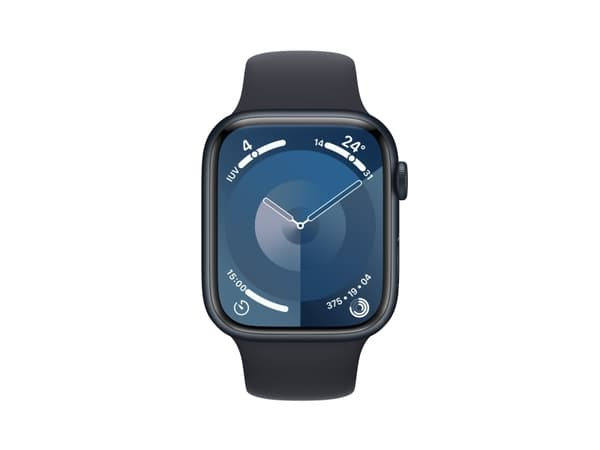 Apple Watch Series 9 (GPS + Cellular) - 45 mm - midnattsaluminium - smartklokke med sportsbånd - fluorelastomer - midnatt - båndbredde: S/M - 64 GB -