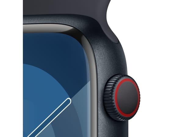 Apple Watch Series 9 (GPS + Cellular) - 45 mm - midnattsaluminium - smartklokke med sportsbånd - fluorelastomer - midnatt - båndbredde: S/M - 64 GB -