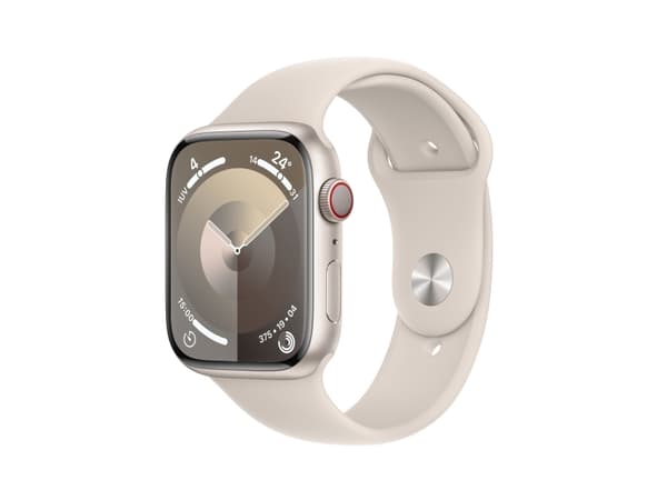 Apple Watch Series 9 (GPS + Cellular) - 45 mm - stjernelysaluminium - smartklokke med sportsbånd - fluorelastomer - stjernelys - båndbredde: M/L - 64