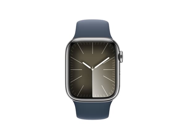 Apple Watch Series 9 (GPS + Cellular) - 41 mm - sølv rustfritt stål - smartklokke med sportsbånd - fluorelastomer - stormblå - båndbredde: S/M - 64 G