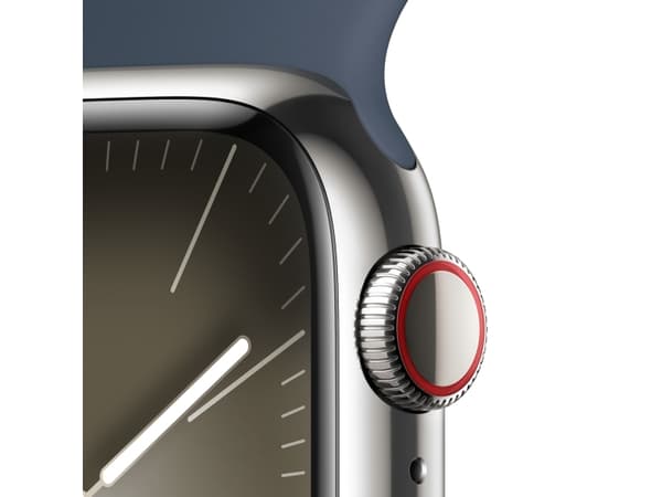 Apple Watch Series 9 (GPS + Cellular) - 41 mm - sølv rustfritt stål - smartklokke med sportsbånd - fluorelastomer - stormblå - båndbredde: S/M - 64 G