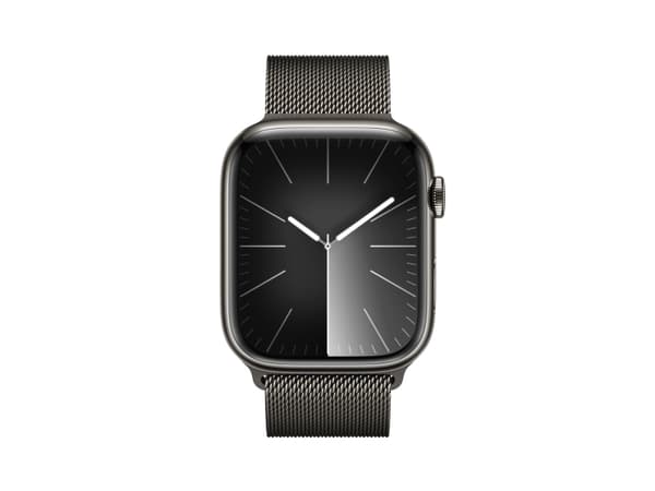 Apple Watch Series 9 (GPS + Cellular) - 45 mm - rustfritt grafittstål - smartklokke med fint strikket løkke - 64 GB - Wi-Fi, Bluetooth, UWB, LTE - 4G