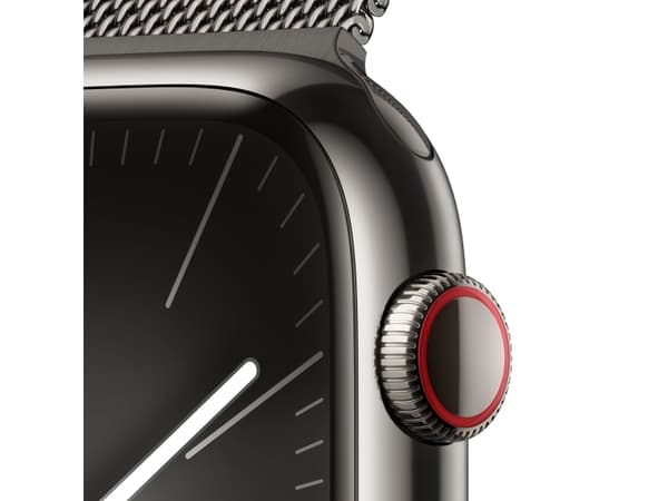 Apple Watch Series 9 (GPS + Cellular) - 45 mm - rustfritt grafittstål - smartklokke med fint strikket løkke - 64 GB - Wi-Fi, Bluetooth, UWB, LTE - 4G