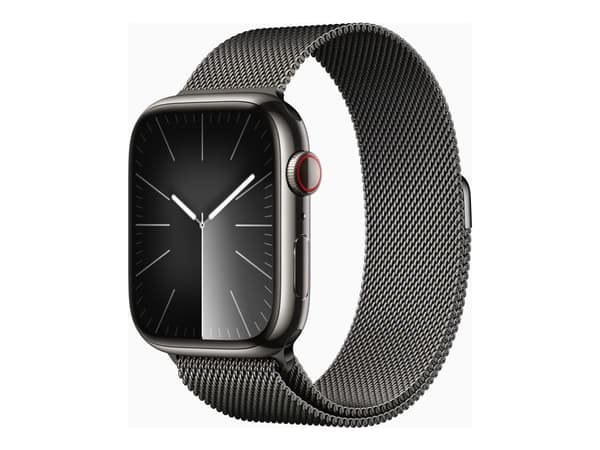 Apple Watch Series 9 (GPS + Cellular) - 45 mm - rustfritt grafittstål - smartklokke med fint strikket løkke - 64 GB - Wi-Fi, Bluetooth, UWB, LTE - 4G