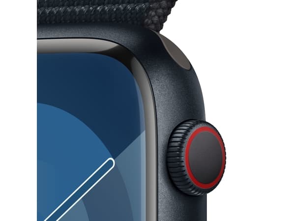 Apple Watch Series 9 (GPS + Cellular) - 45 mm - midnattsaluminium - smart klocka med sportögla - mjukt nylon i dubbla lager - midnatt - 64 GB - Wi-Fi