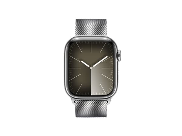 Apple Watch Series 9 (GPS + Cellular) - 41 mm - sølv rustfritt stål - smartklokke med fint strikket løkke - 64 GB - Wi-Fi, Bluetooth, UWB, LTE - 4G -