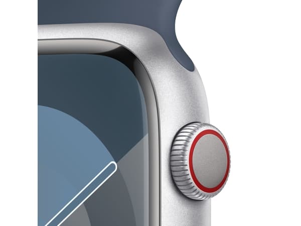 Apple Watch Series 9 (GPS + Cellular) - 45 mm - sølvaluminium - smartklokke med sportsbånd - fluorelastomer - stormblå - båndbredde: M/L - 64 GB - Wi