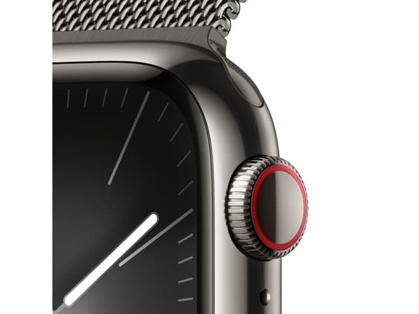 Apple Watch Series 9 (GPS + Cellular) - 41 mm - rustfritt grafittstål - smartklokke med fint strikket løkke - 64 GB - Wi-Fi, Bluetooth, UWB, LTE - 4G