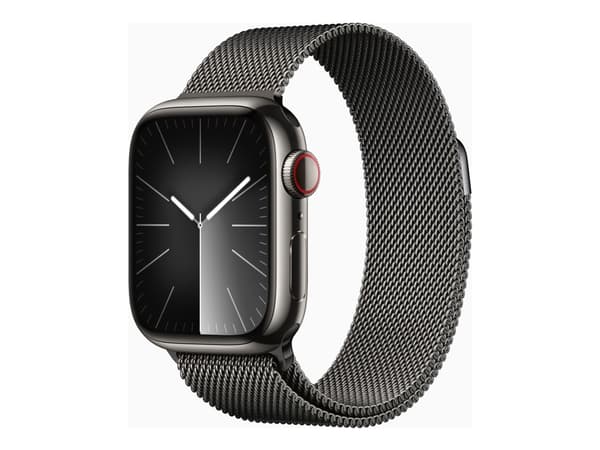 Apple Watch Series 9 (GPS + Cellular) - 41 mm - rustfritt grafittstål - smartklokke med fint strikket løkke - 64 GB - Wi-Fi, Bluetooth, UWB, LTE - 4G