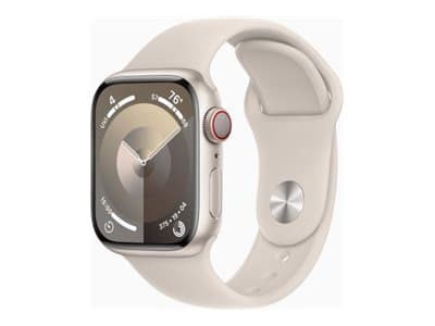Apple Watch Series 9 (GPS + Cellular) - 41 mm - stjernelysaluminium - smartklokke med sportsbånd - fluorelastomer - stjernelys - båndbredde: M/L - 64