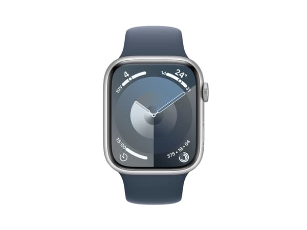 Apple Watch Series 9 (GPS + Cellular) - 45 mm - silveraluminium - smart klocka med sportband - fluoroelastomer - stormbl¨ - bandstorlek: S/M - 64 GB