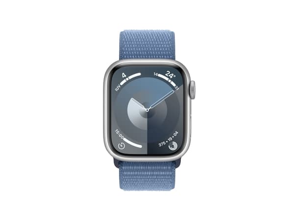 Apple Watch Series 9 (GPS + Cellular) - 41 mm - silveraluminium - smart klocka med sportögla - mjukt nylon i dubbla lager - winter blue - 64 GB - Wi-